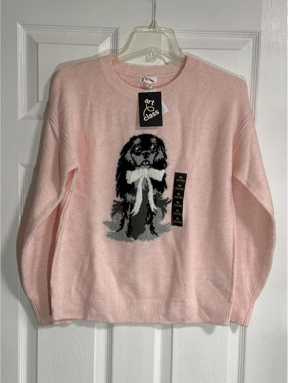 Art Class Pink Dog Sweater – XL (14–16), NWT